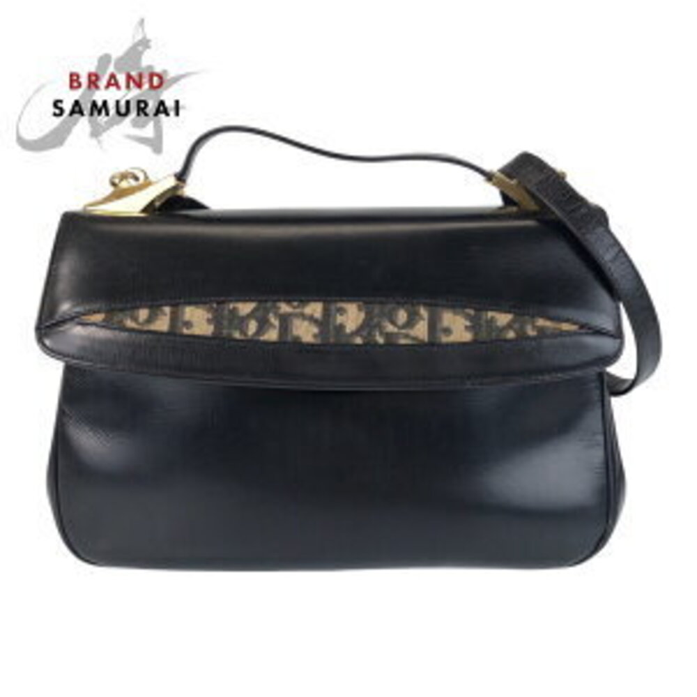 Christian Dior Trotter Black Leather Shoulder Handbag